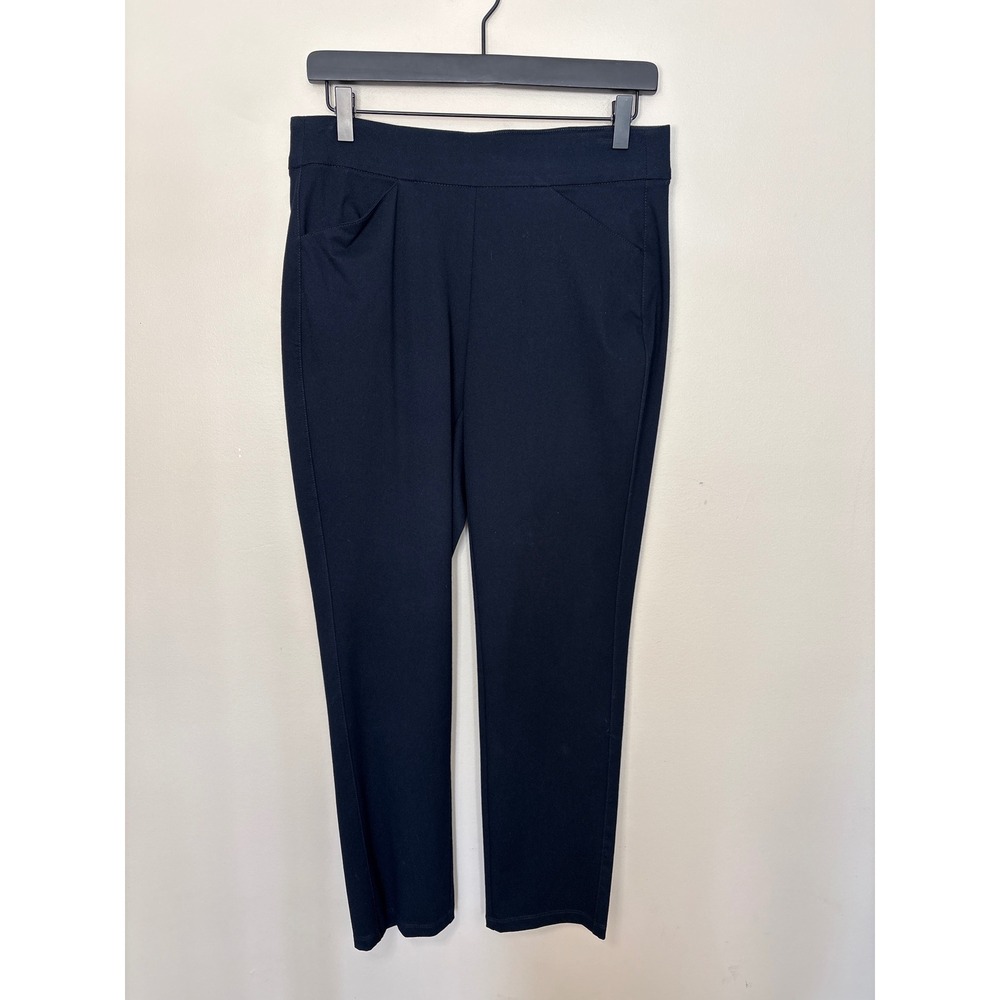 Chicos Travelers Navy Blue Pull On Straight Leg Pants Size 0R Small 4R Pockets